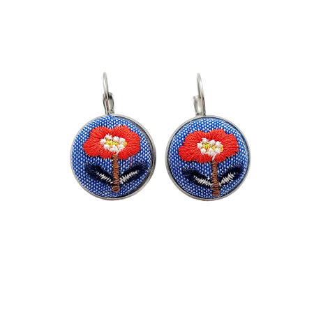 EARRINGS SILVER FABRIC FLOWER1